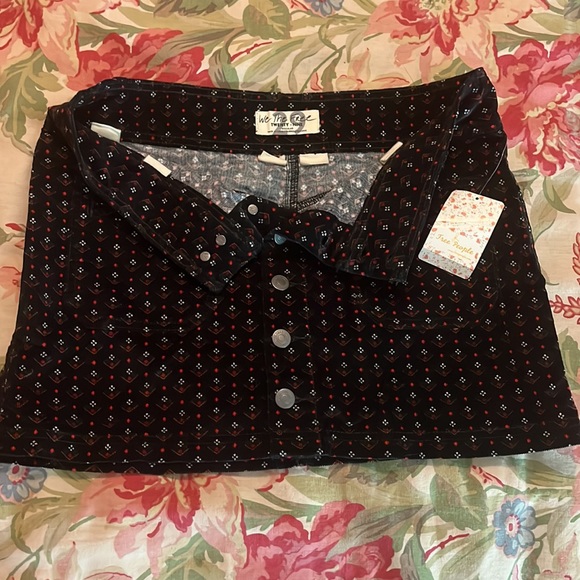 Y2K Vibe FREE PEOPLE sz 32 JOANI Cozy Graphic Corduroy Mini ButtonFront $68 NEW - Picture 12 of 14